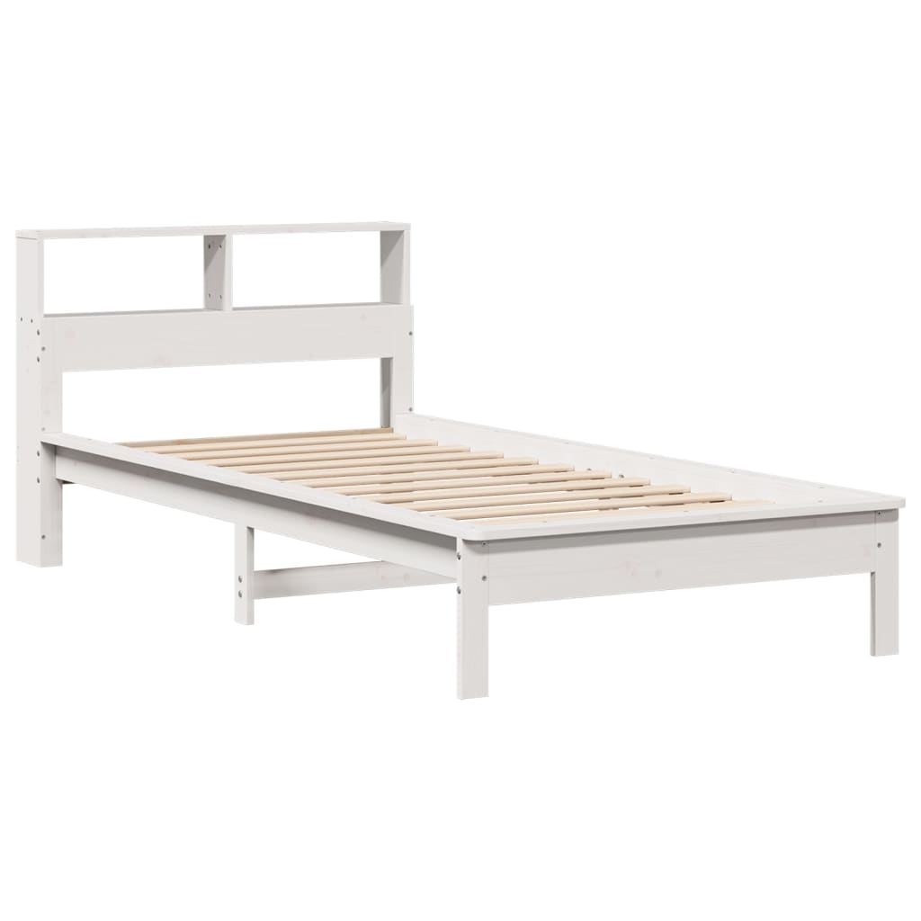 Solid wood bed with shelf without mattress white 100x200 cm pine