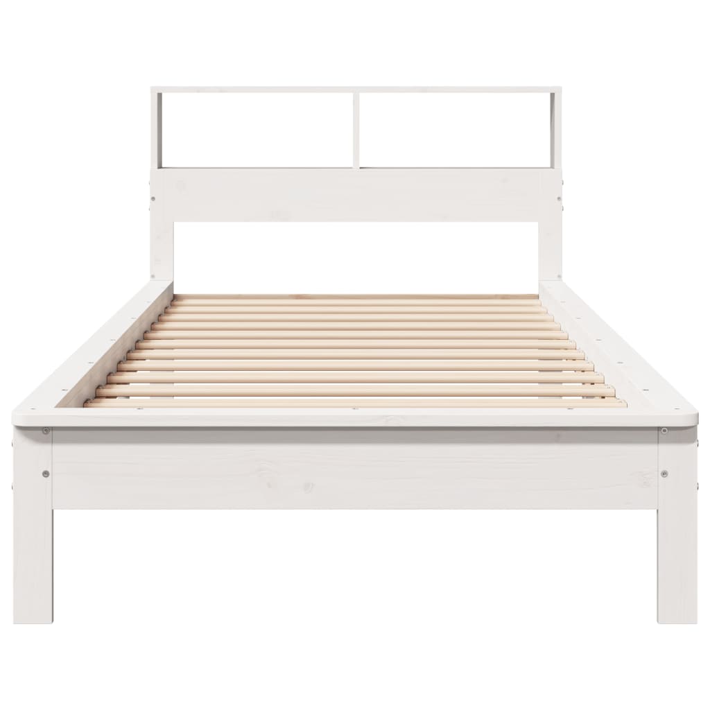 Solid wood bed with shelf without mattress white 100x200 cm pine