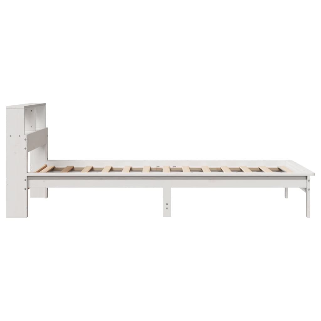 Solid wood bed with shelf without mattress white 100x200 cm pine