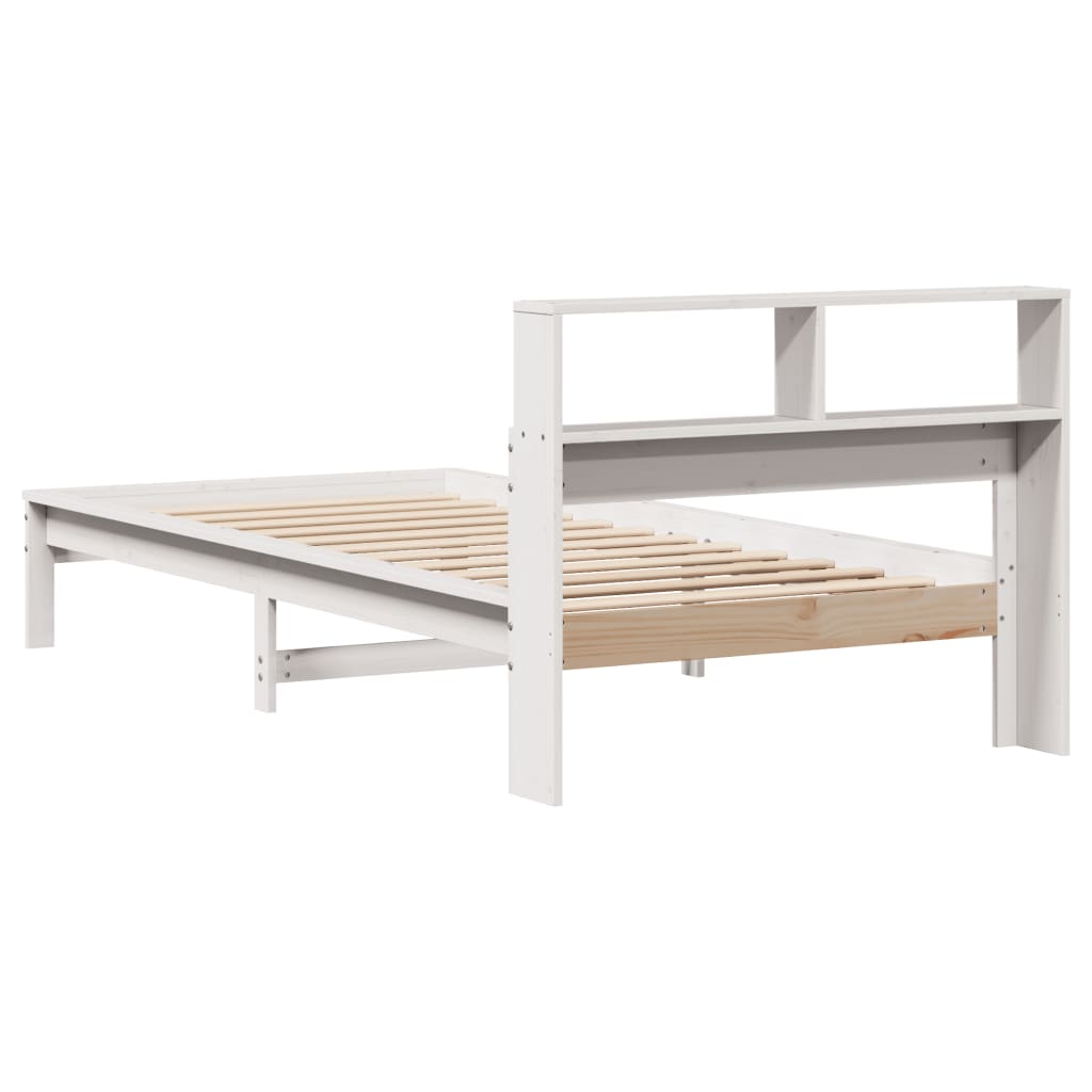 Solid wood bed with shelf without mattress white 100x200 cm pine