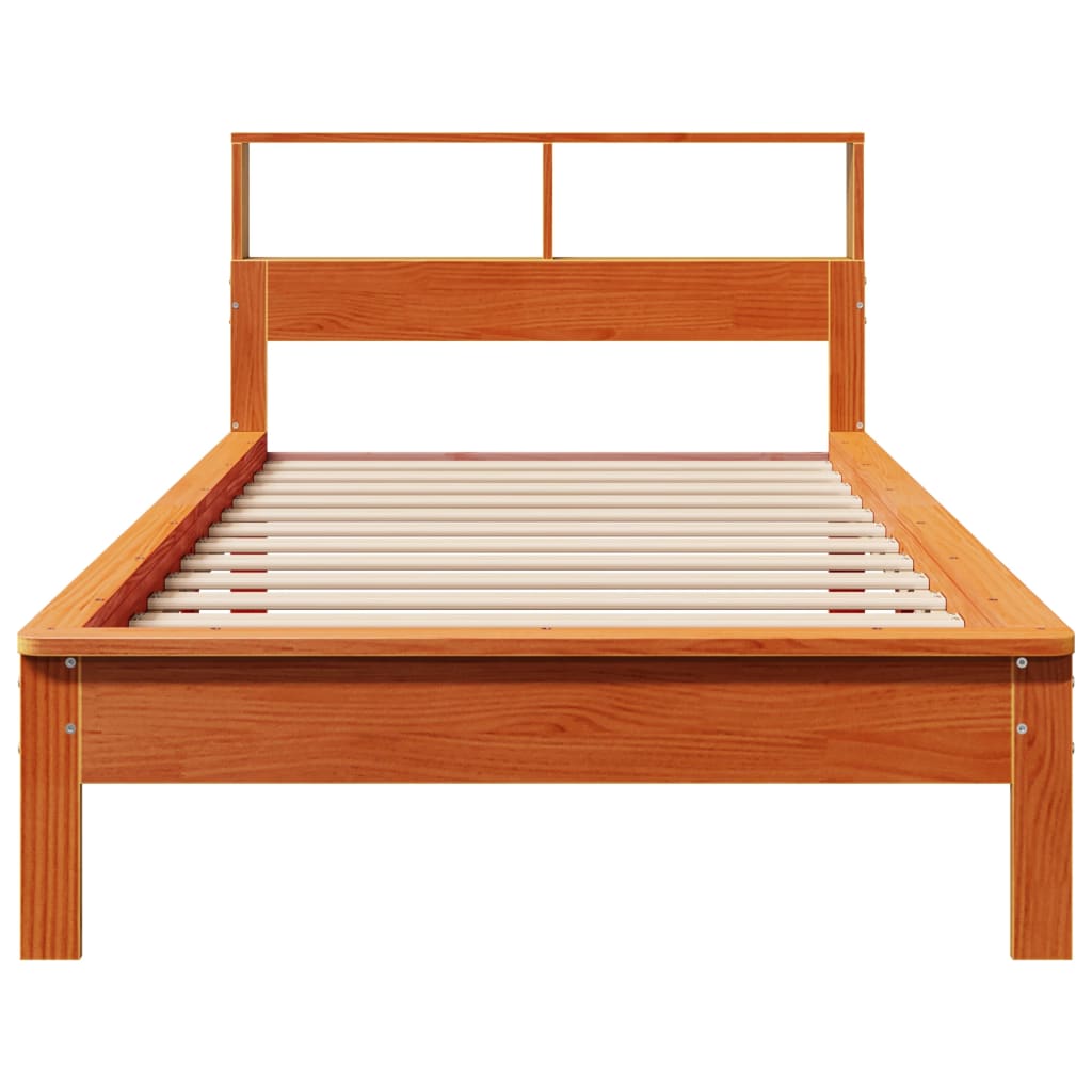 Solid wood bed with shelf without mattress wax brown 90x200 cm