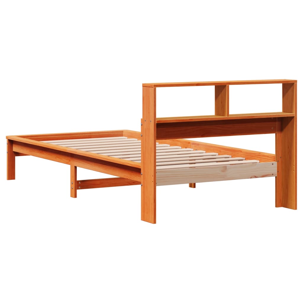 Solid wood bed with shelf without mattress wax brown 90x200 cm