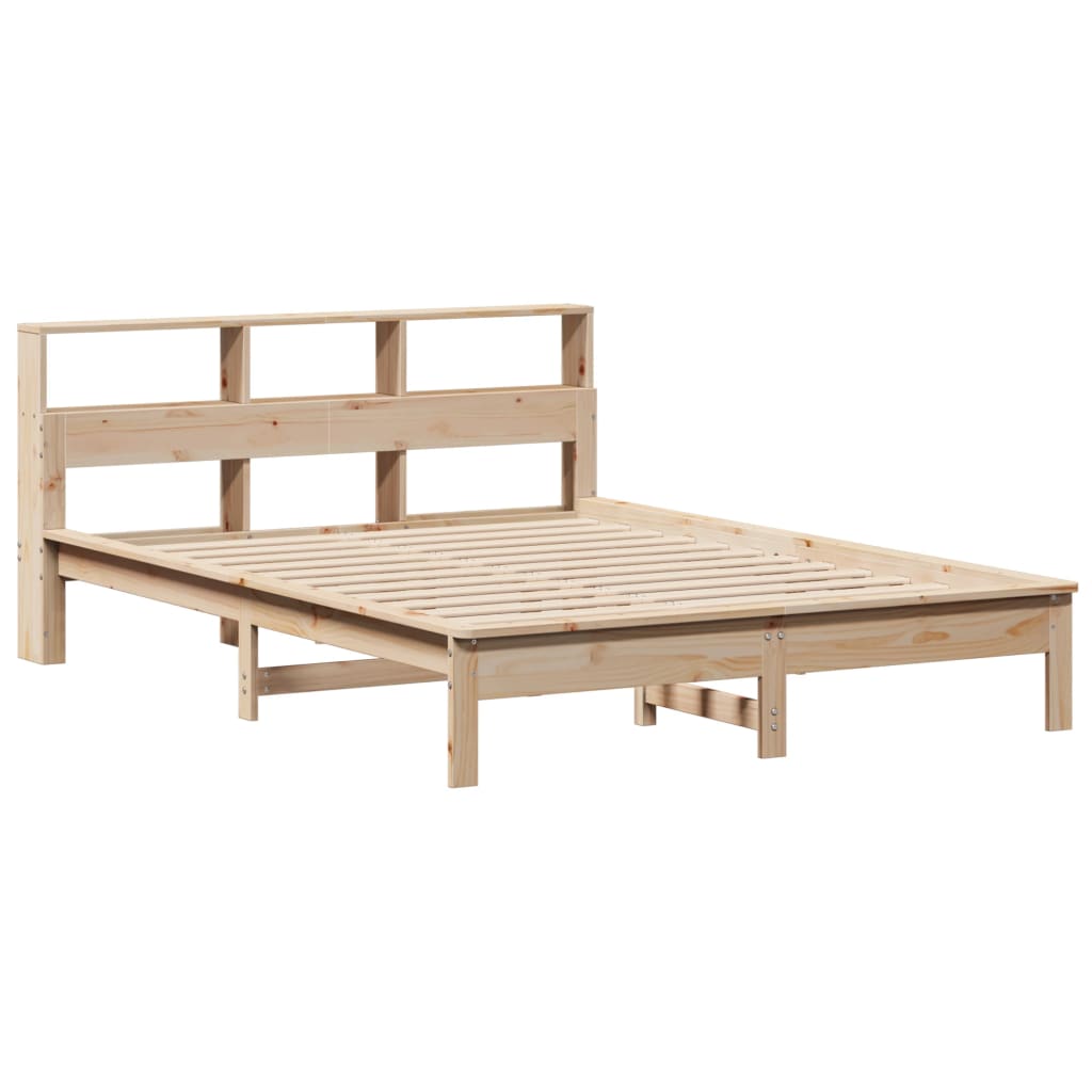 Solid wood bed with shelf without mattress 120x190 cm pine