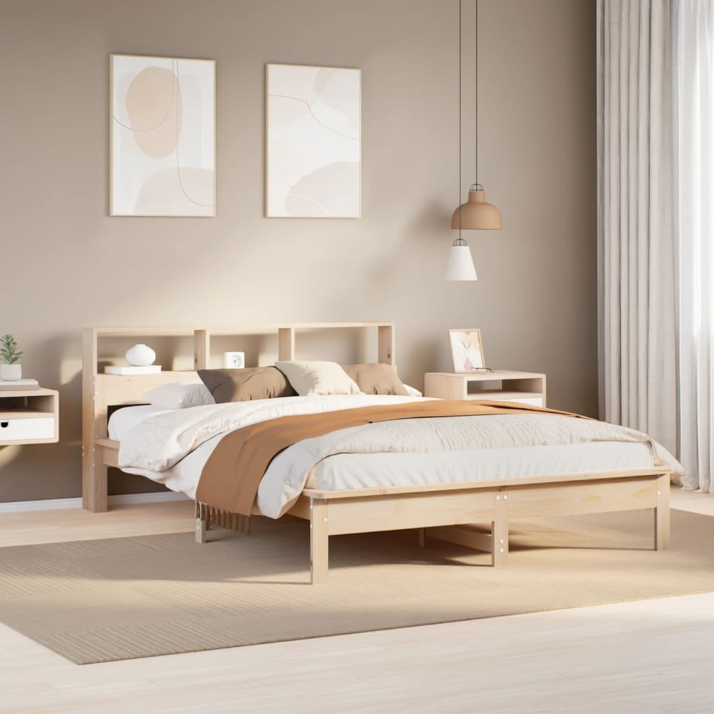 Solid wood bed with shelf without mattress 120x190 cm pine