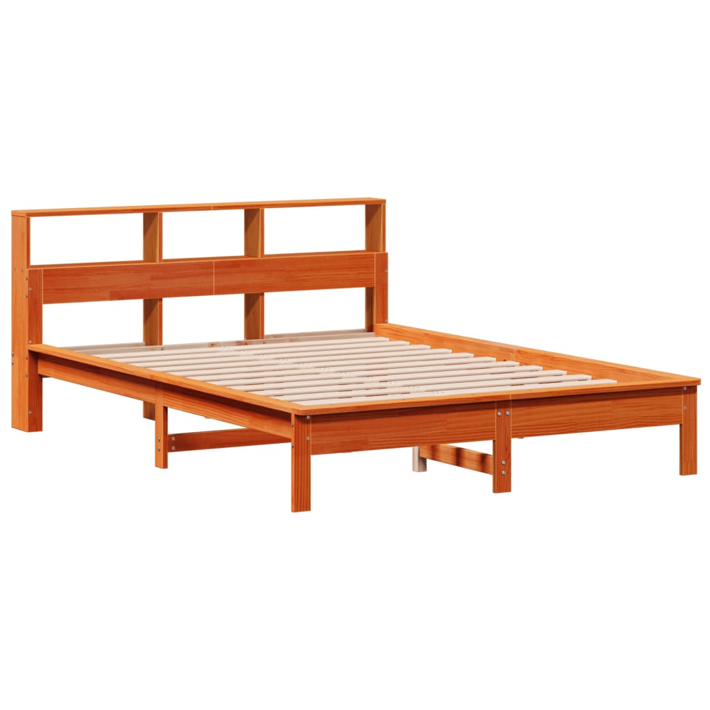 Solid wood bed with shelf without mattress wax brown 120x190 cm