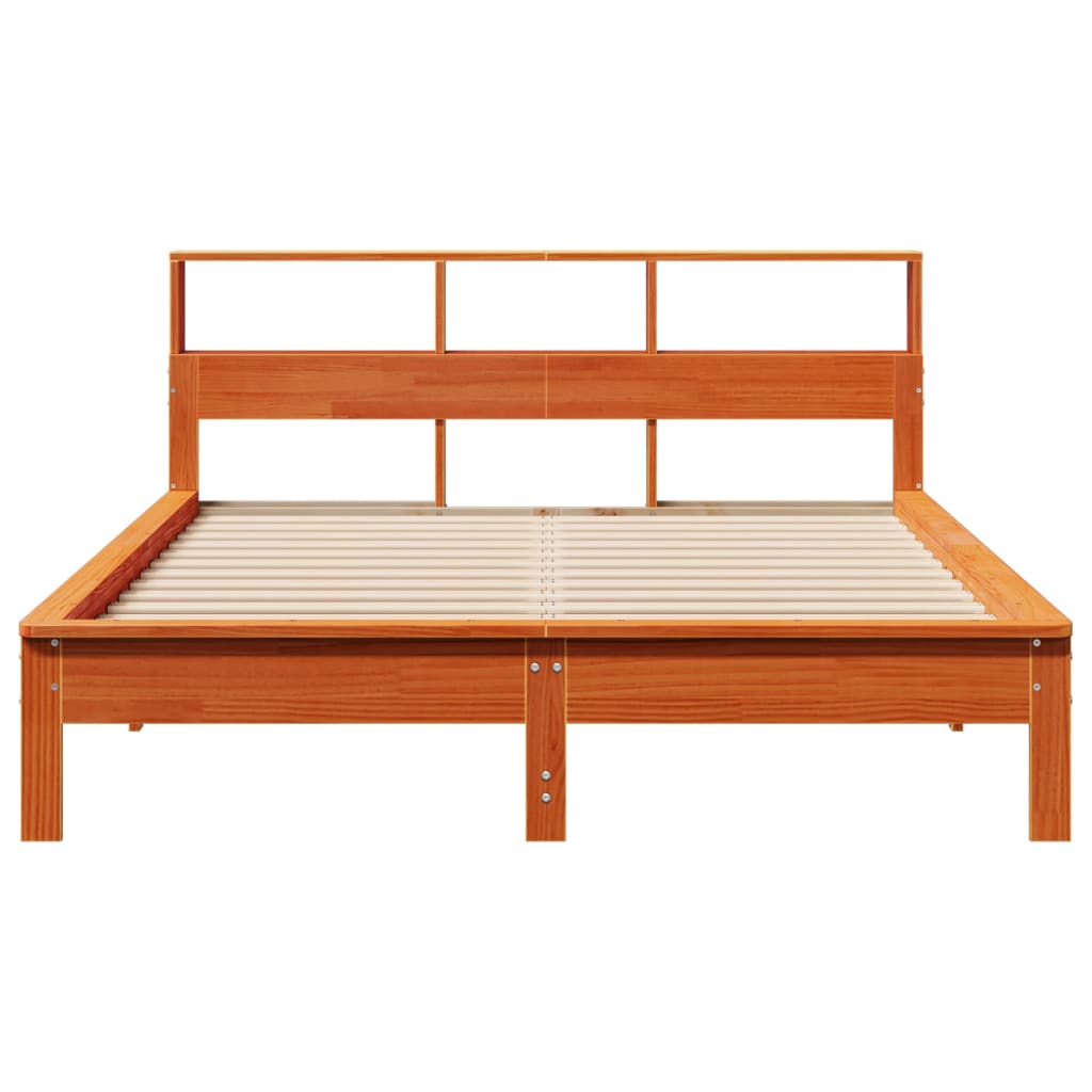 Solid wood bed with shelf without mattress wax brown 120x190 cm