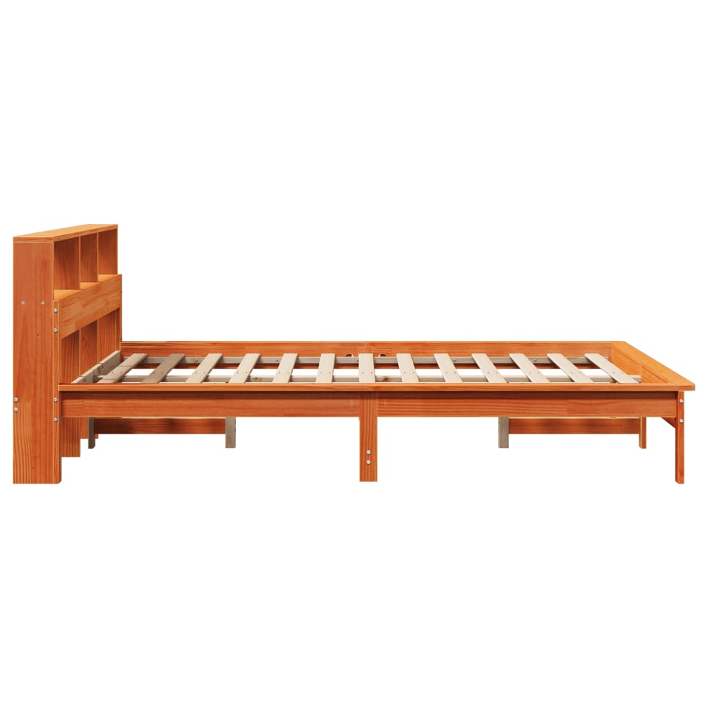 Solid wood bed with shelf without mattress wax brown 120x190 cm