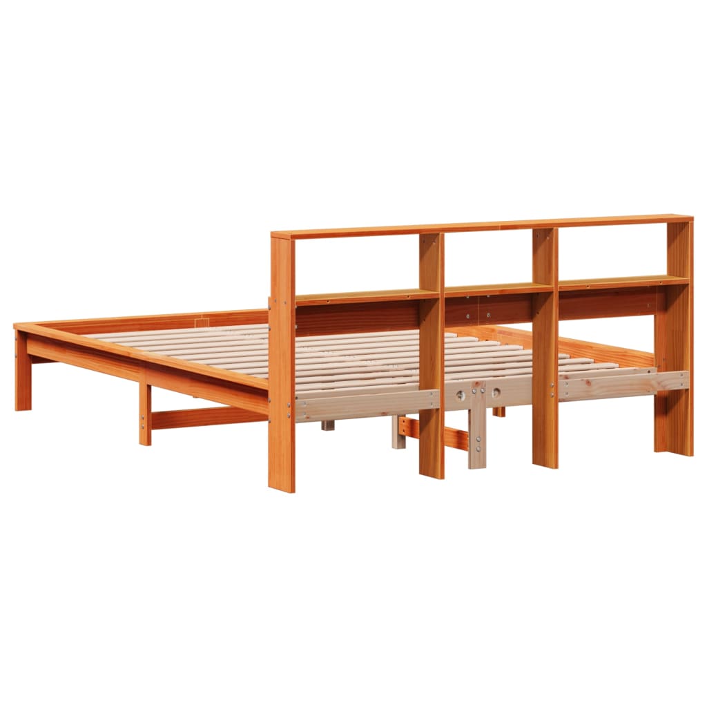 Solid wood bed with shelf without mattress wax brown 120x190 cm