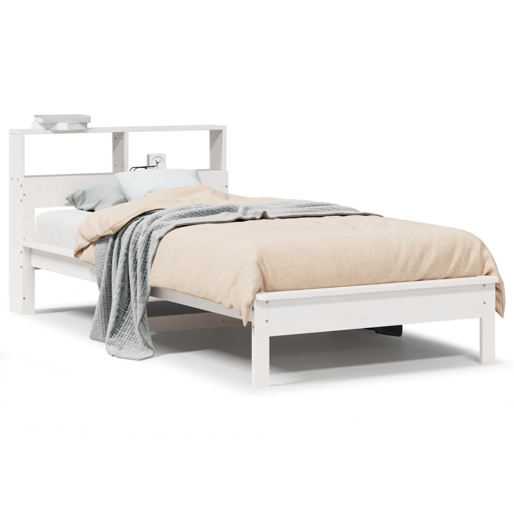 Solid wood bed with shelf without mattress white 90x190 cm pine