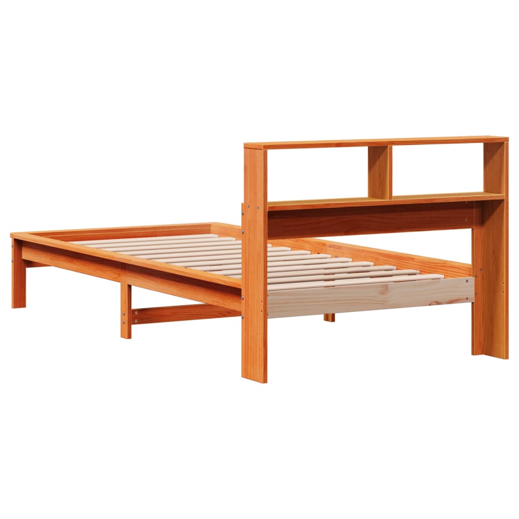 Solid wood bed with shelf without mattress wax brown 90x190 cm