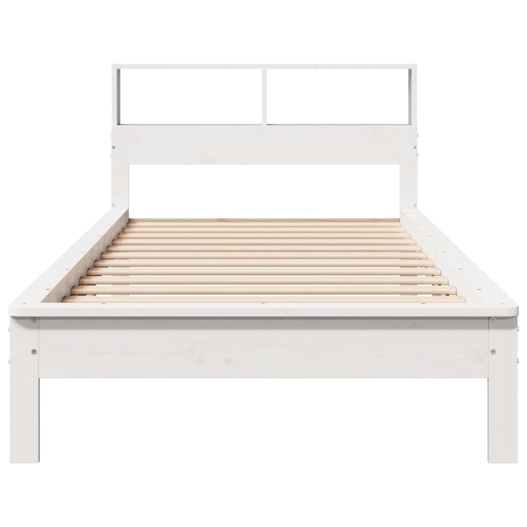 Solid wood bed with shelf without mattress white 75x190 cm pine