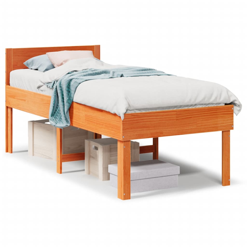 Solid wood bed without mattress wax brown 90x200 pinewood