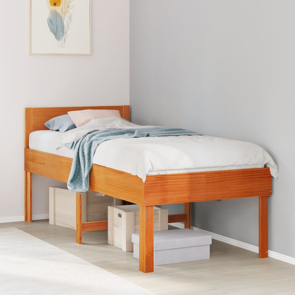 Solid wood bed without mattress wax brown 90x200 pinewood