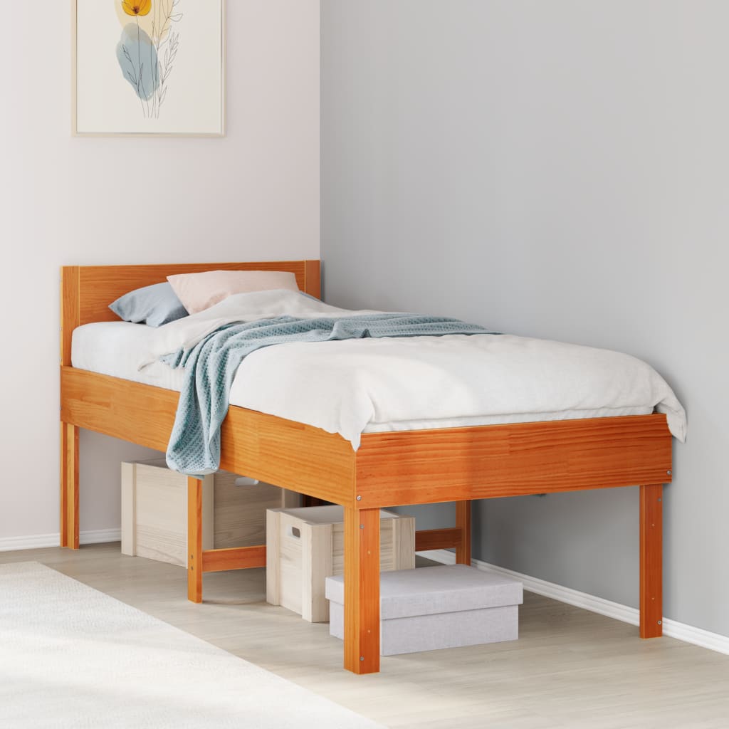 Solid wood bed without mattress wax brown 90x190 cm pinewood