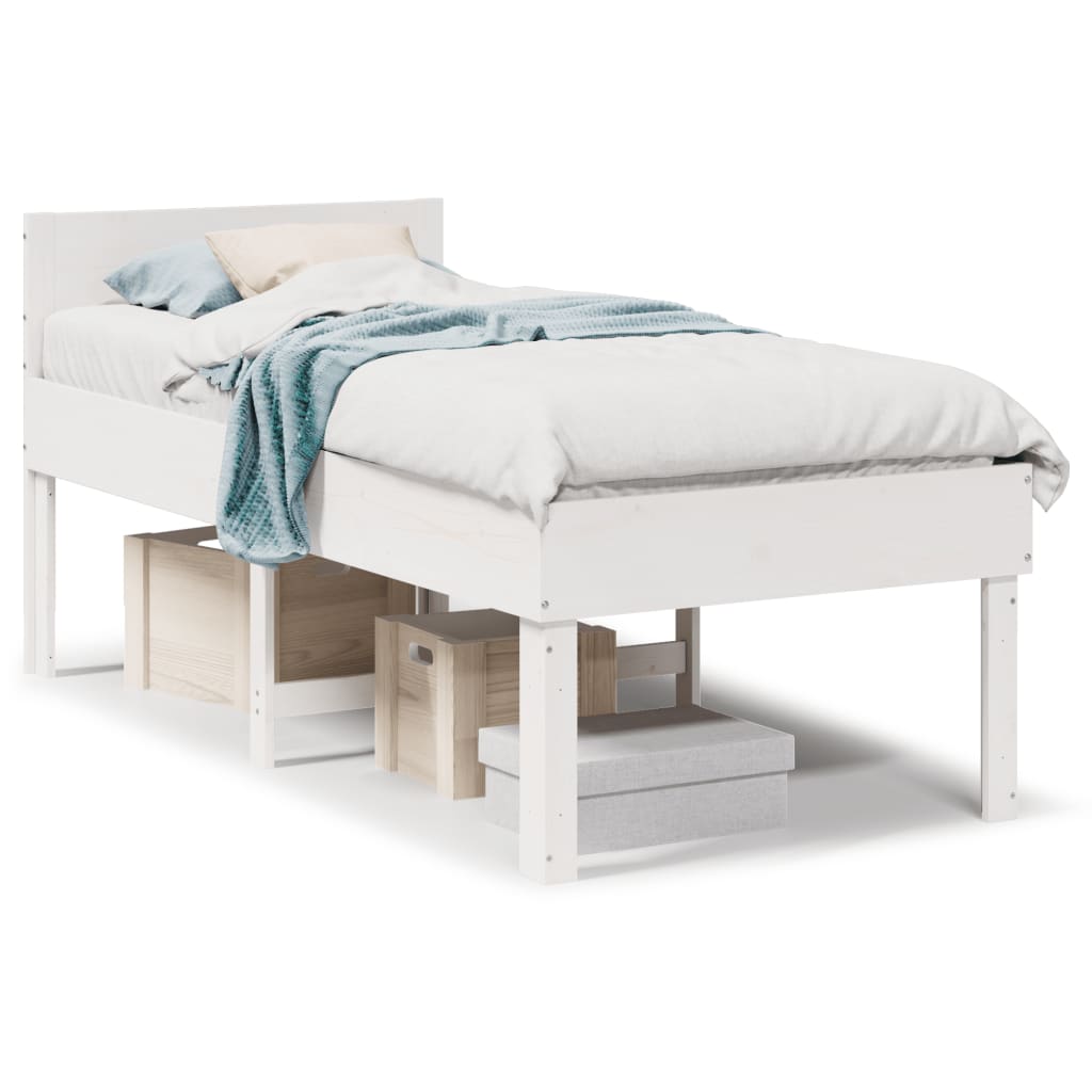 Solid wood bed without mattress white 75x190 cm pinewood