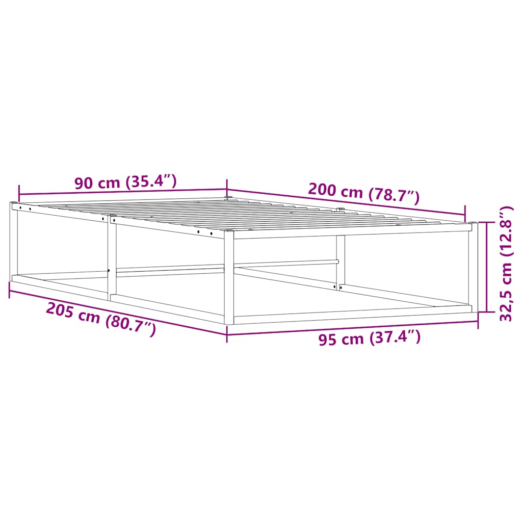 Bed frame without mattress white 90x200 cm metal