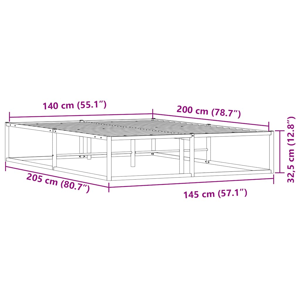 Bettgestell ohne Matratze Weiß 140x200 cm Metall