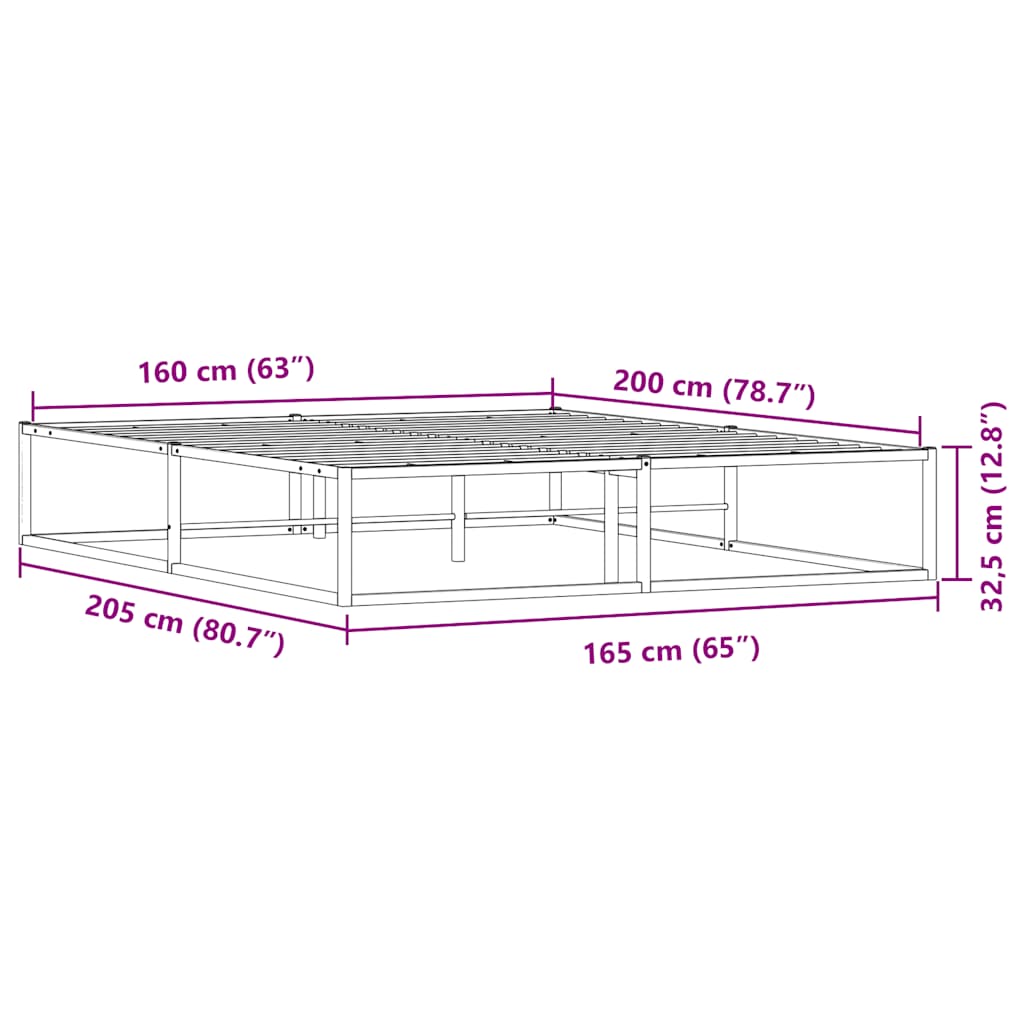 Bettgestell ohne Matratze Weiß 160x200 cm Metall