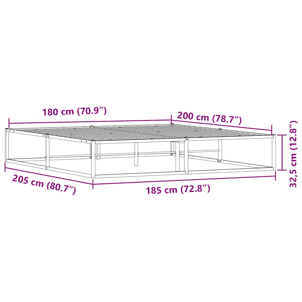 Bed frame without mattress white 180x200 cm metal