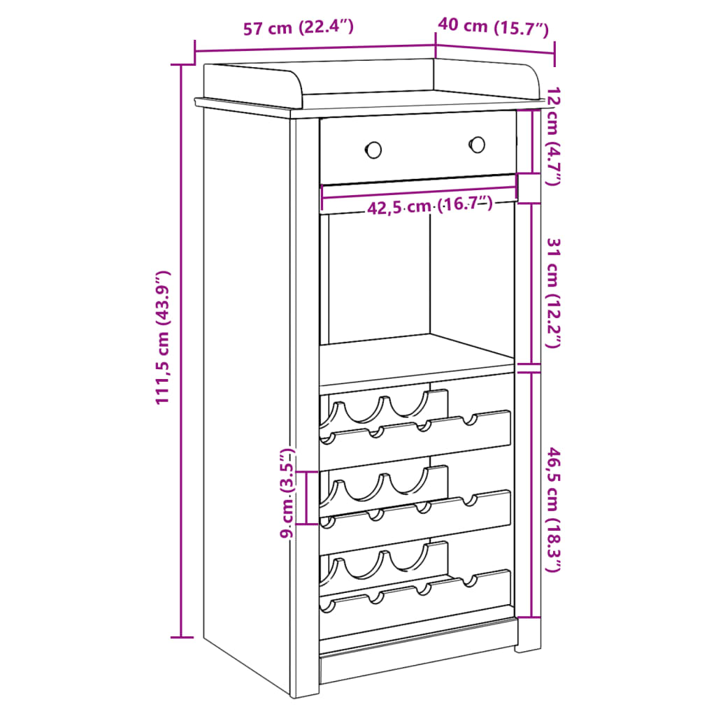 Wine cabinet Panama 57x40x111.5 cm solid pine wood