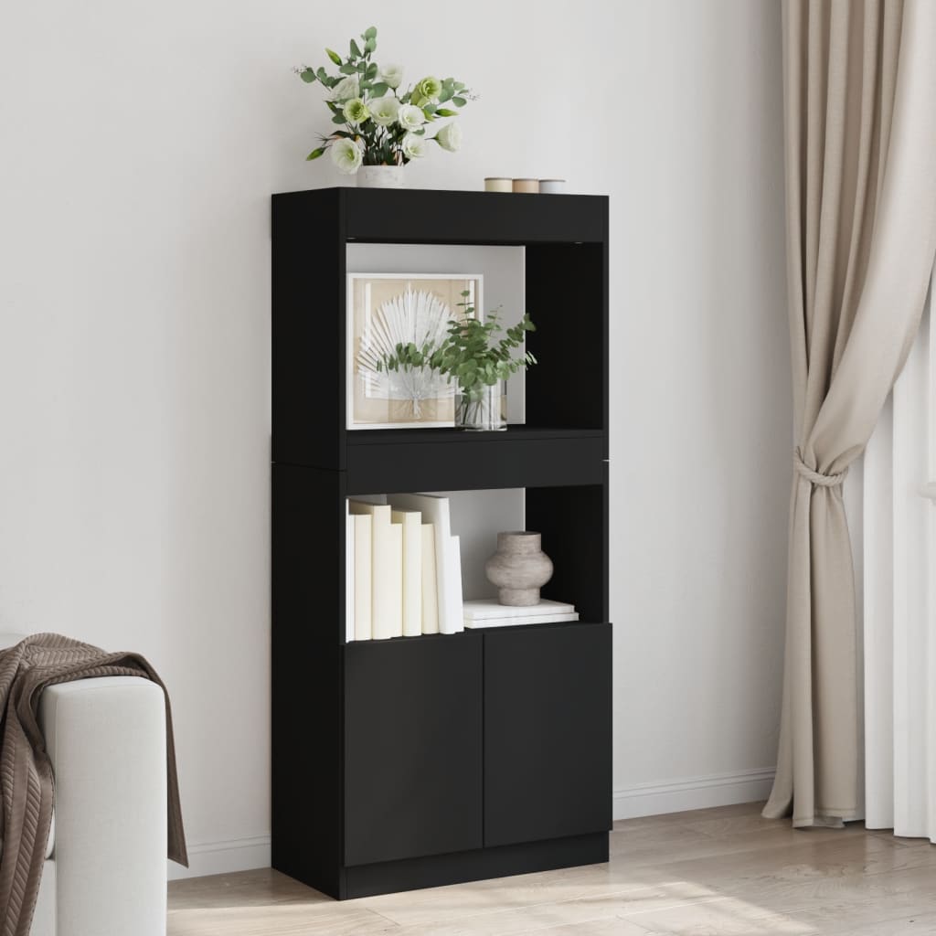 Highboard Black 63x33x140 cm Wood Material