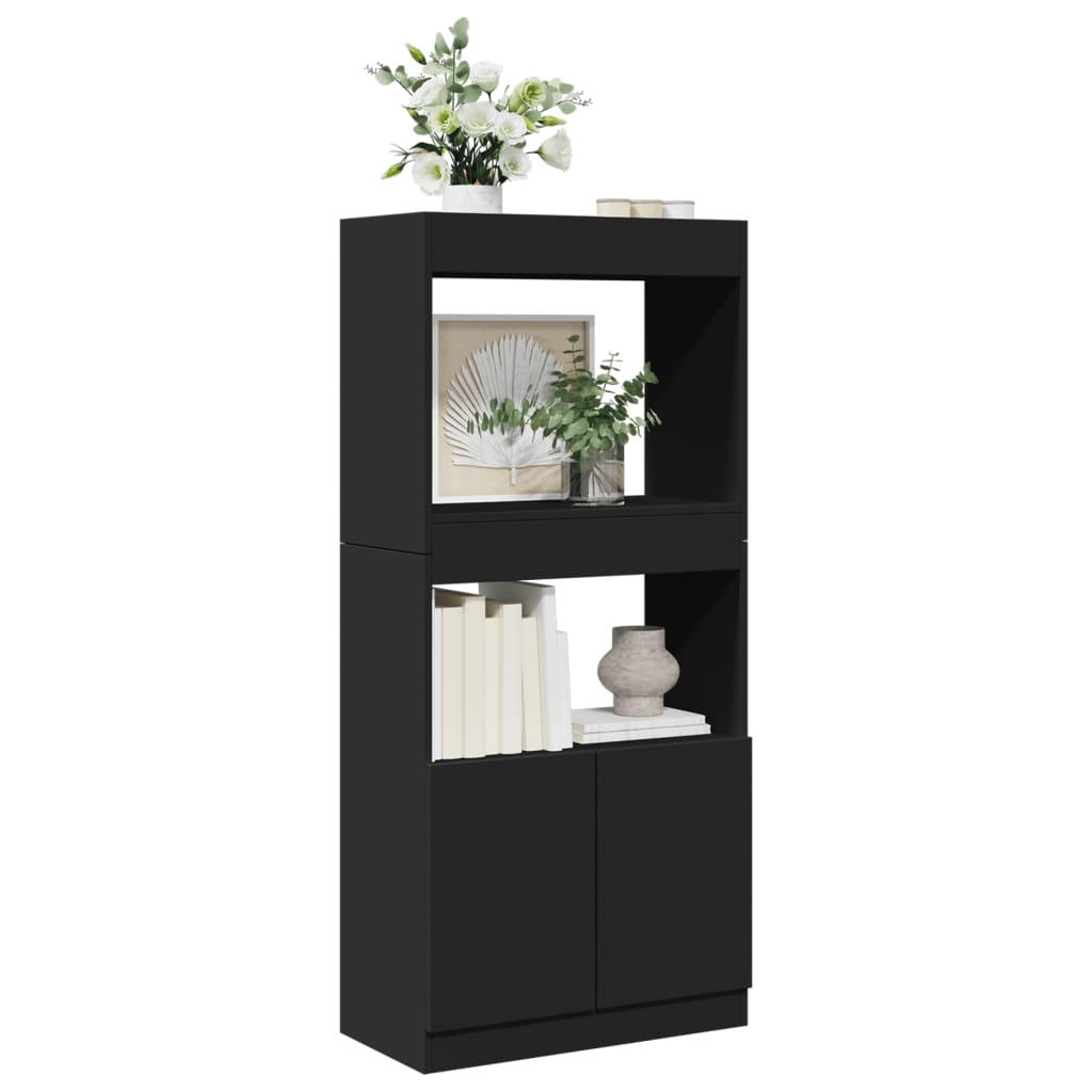 Highboard Black 63x33x140 cm Wood Material