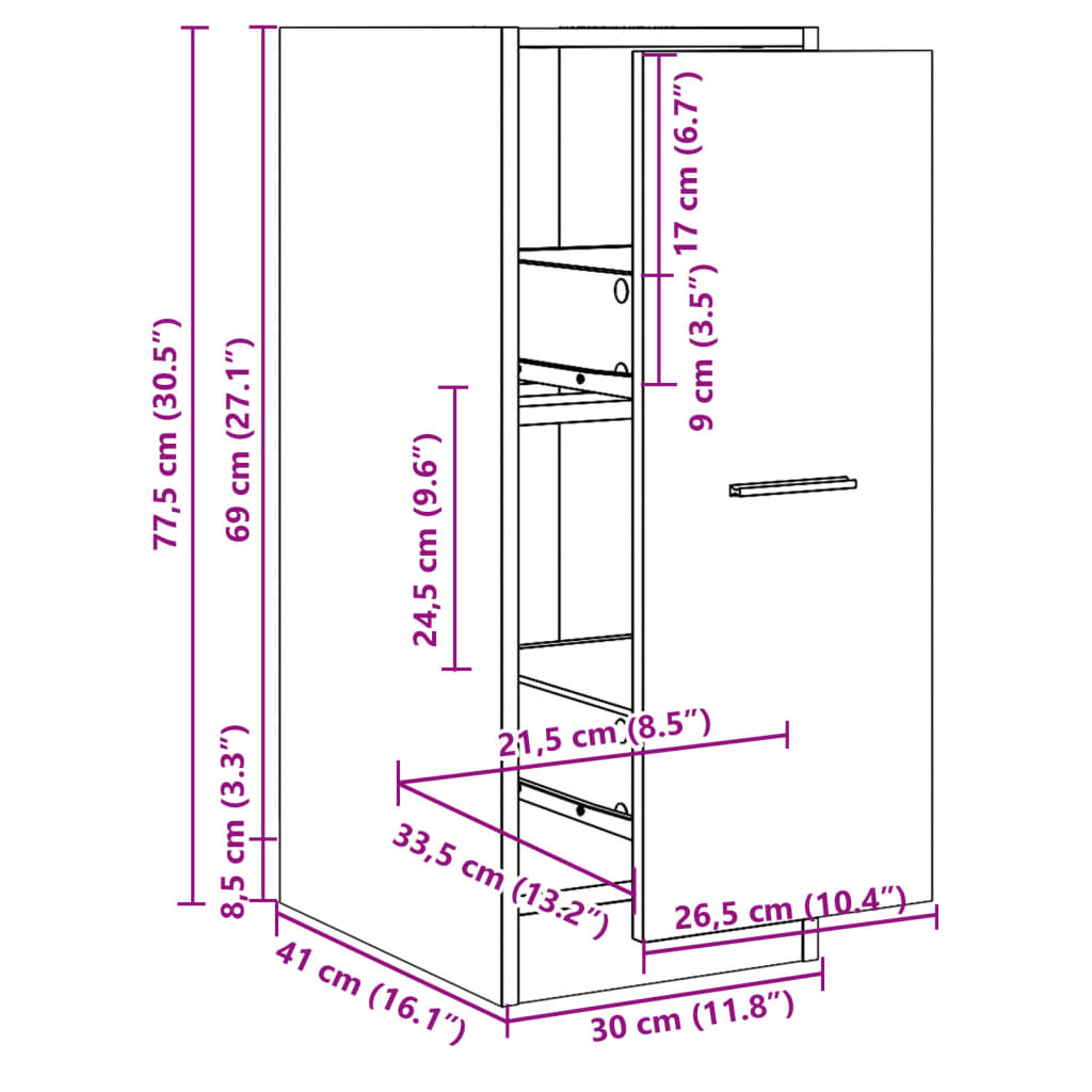 Apothecary Cabinet White 30x41x77.5 cm Wood Material