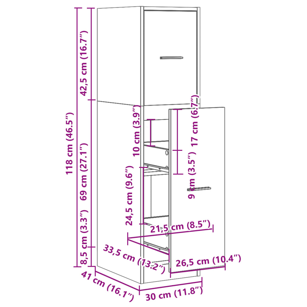 Apothecary Cabinet Concrete Grey 30x41x118 cm Wood Material