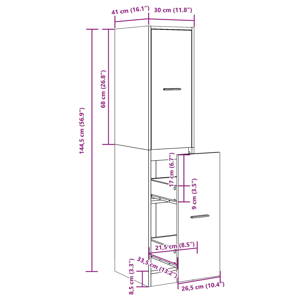 Apothecary Cabinet White 30x41x144.5 cm Wood Material