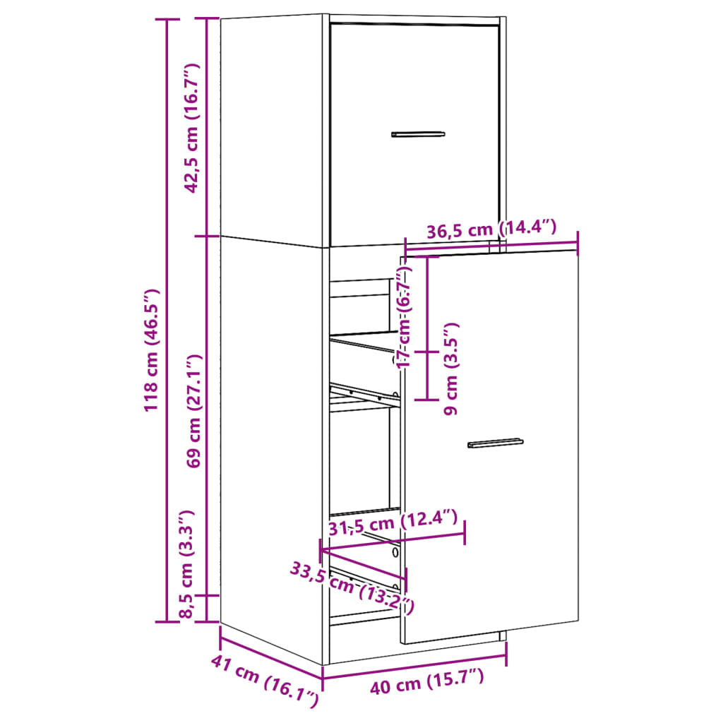 Apothekerschrank Eichen-Optik 40x41x118 cm Holzwerkstoff