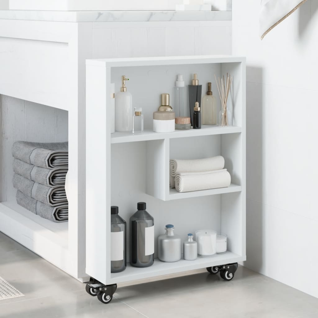 Storage Trolley Narrow White 48x13x68 cm Wood Material