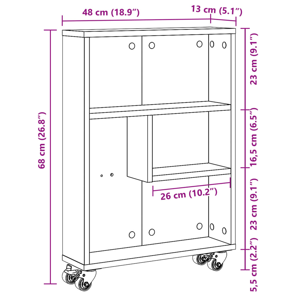 Storage Trolley Narrow White 48x13x68 cm Wood Material