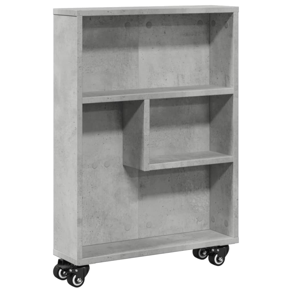 Storage Trolley Narrow Concrete Grey 48x13x68 cm Wood Material