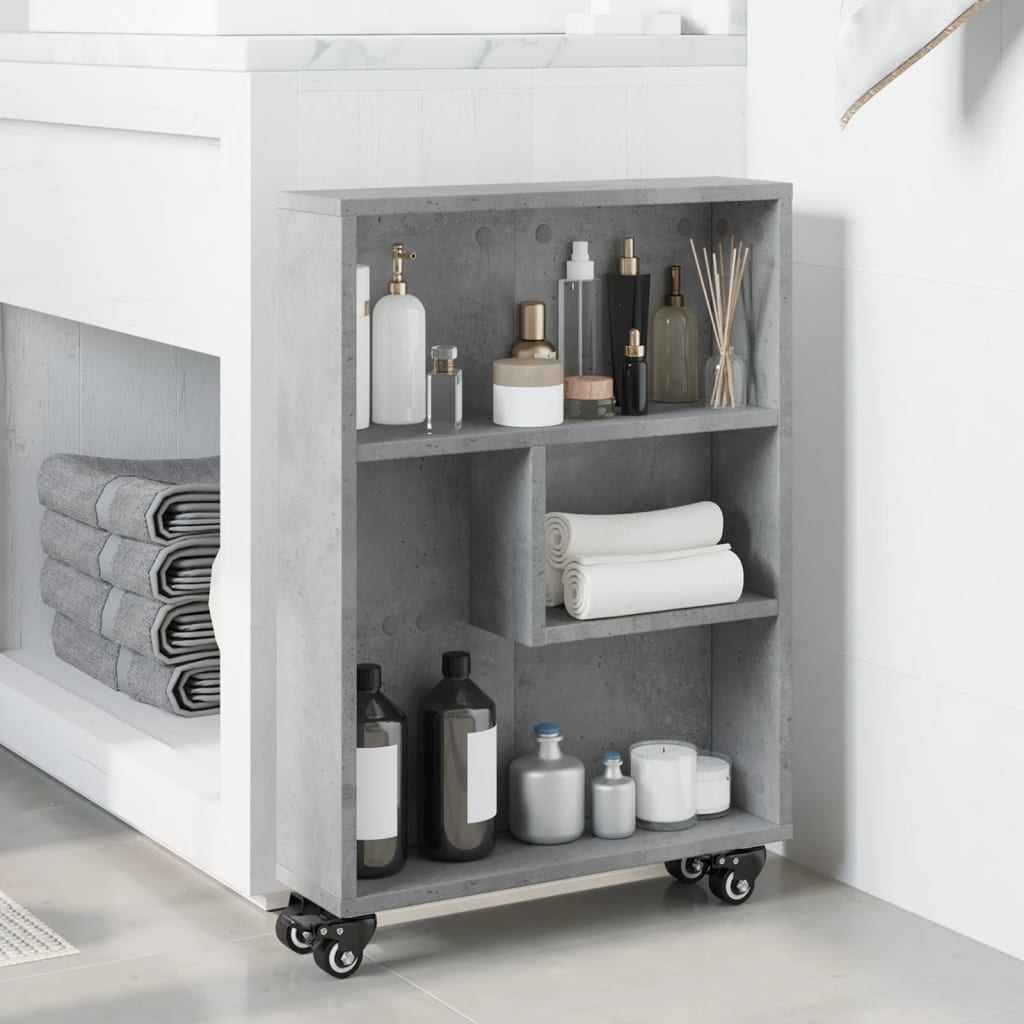 Storage Trolley Narrow Concrete Grey 48x13x68 cm Wood Material