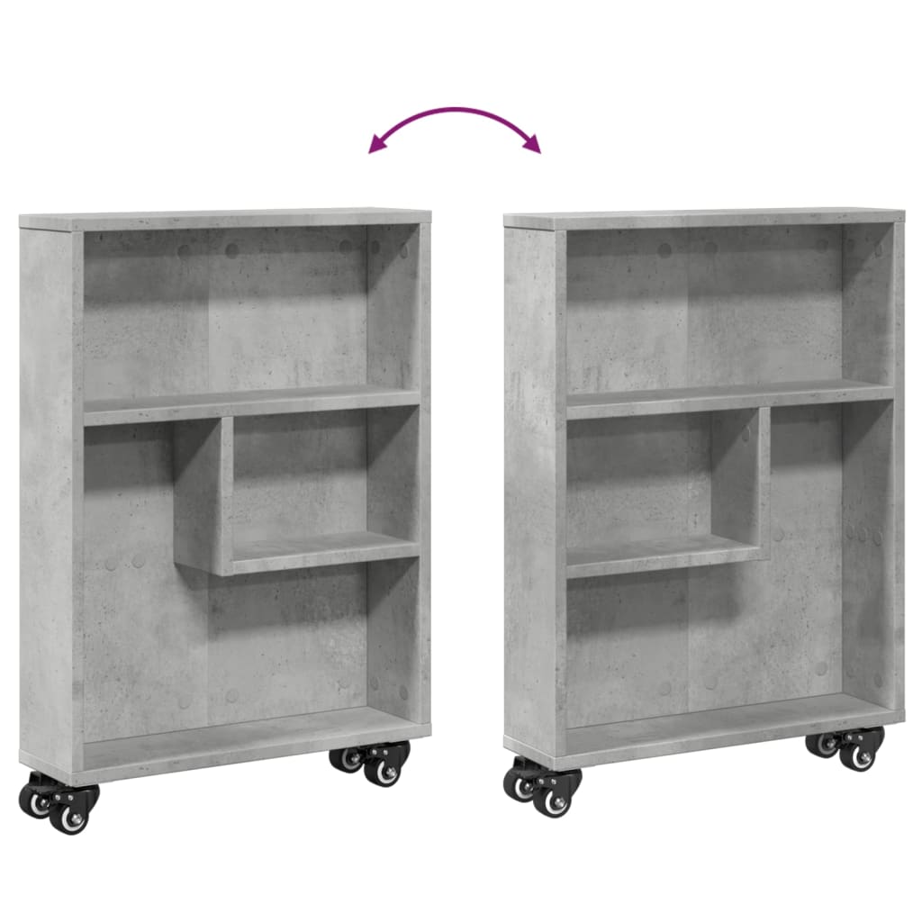 Storage Trolley Narrow Concrete Grey 48x13x68 cm Wood Material