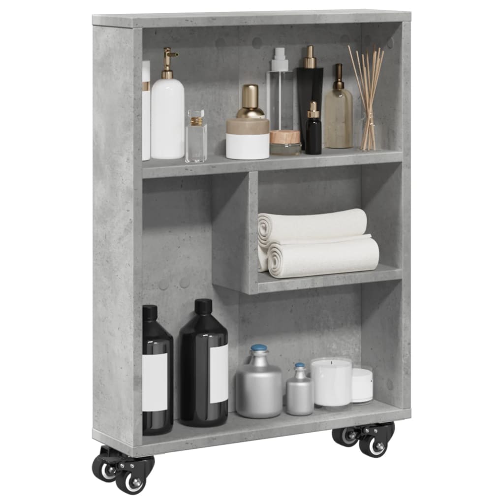 Storage Trolley Narrow Concrete Grey 48x13x68 cm Wood Material