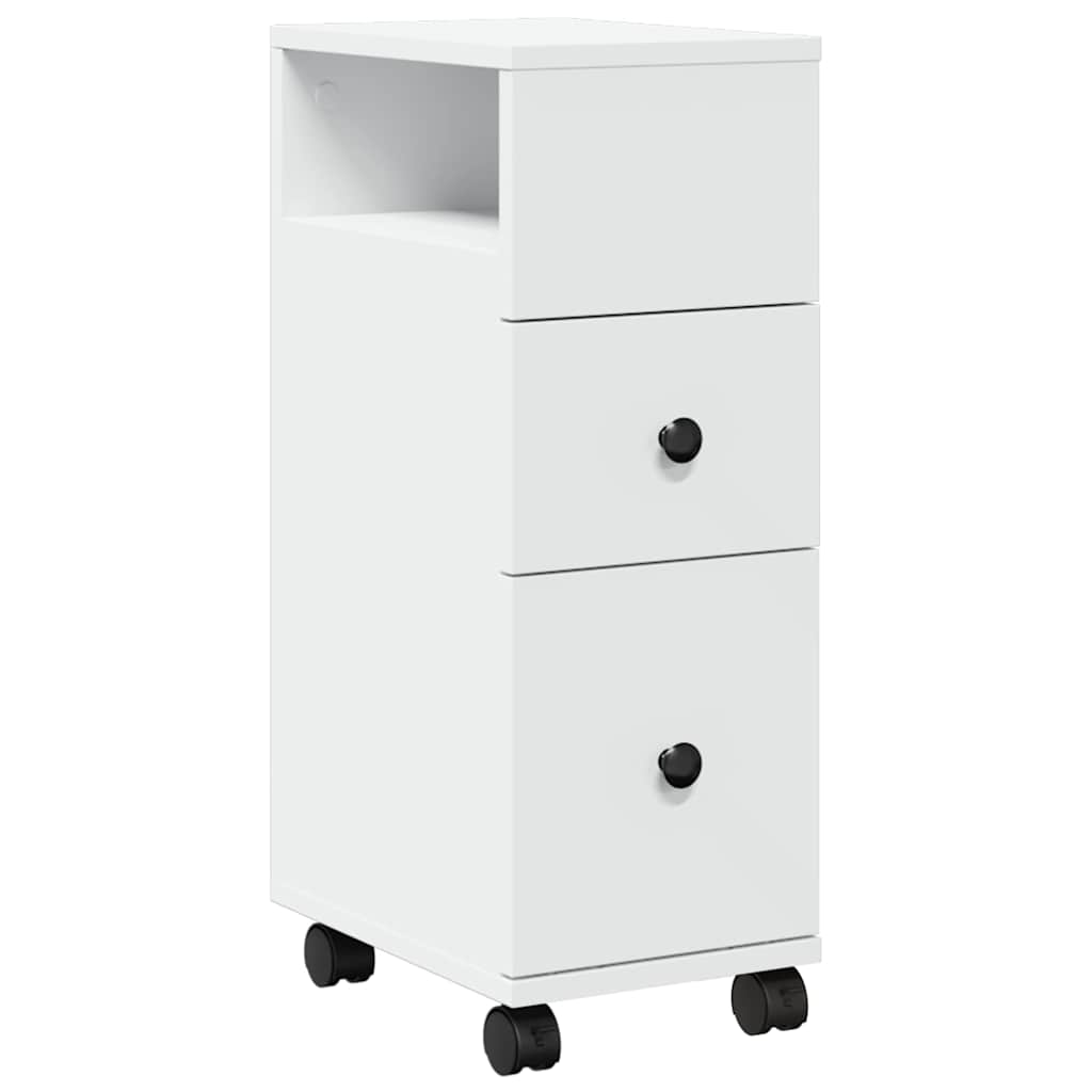 Bathroom Cabinet Narrow with Wheels White Wood Material