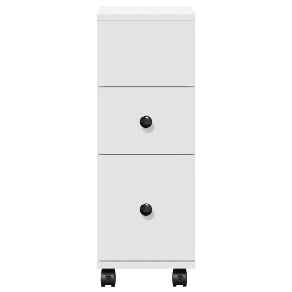 Bathroom Cabinet Narrow with Wheels White Wood Material