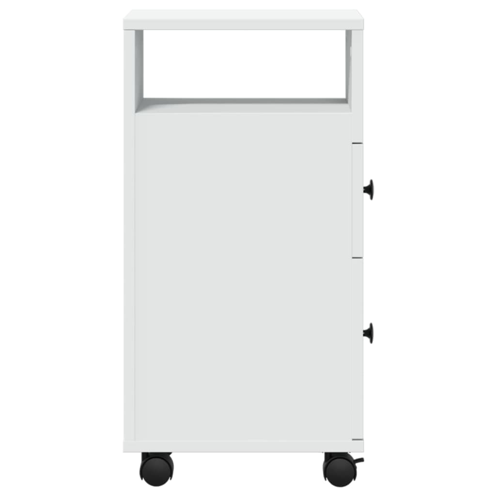 Bathroom Cabinet Narrow with Wheels White Wood Material