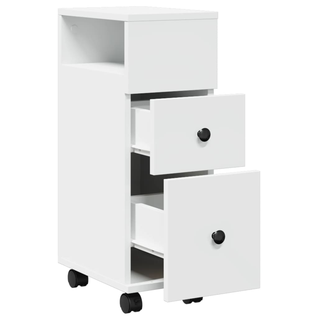 Bathroom Cabinet Narrow with Wheels White Wood Material