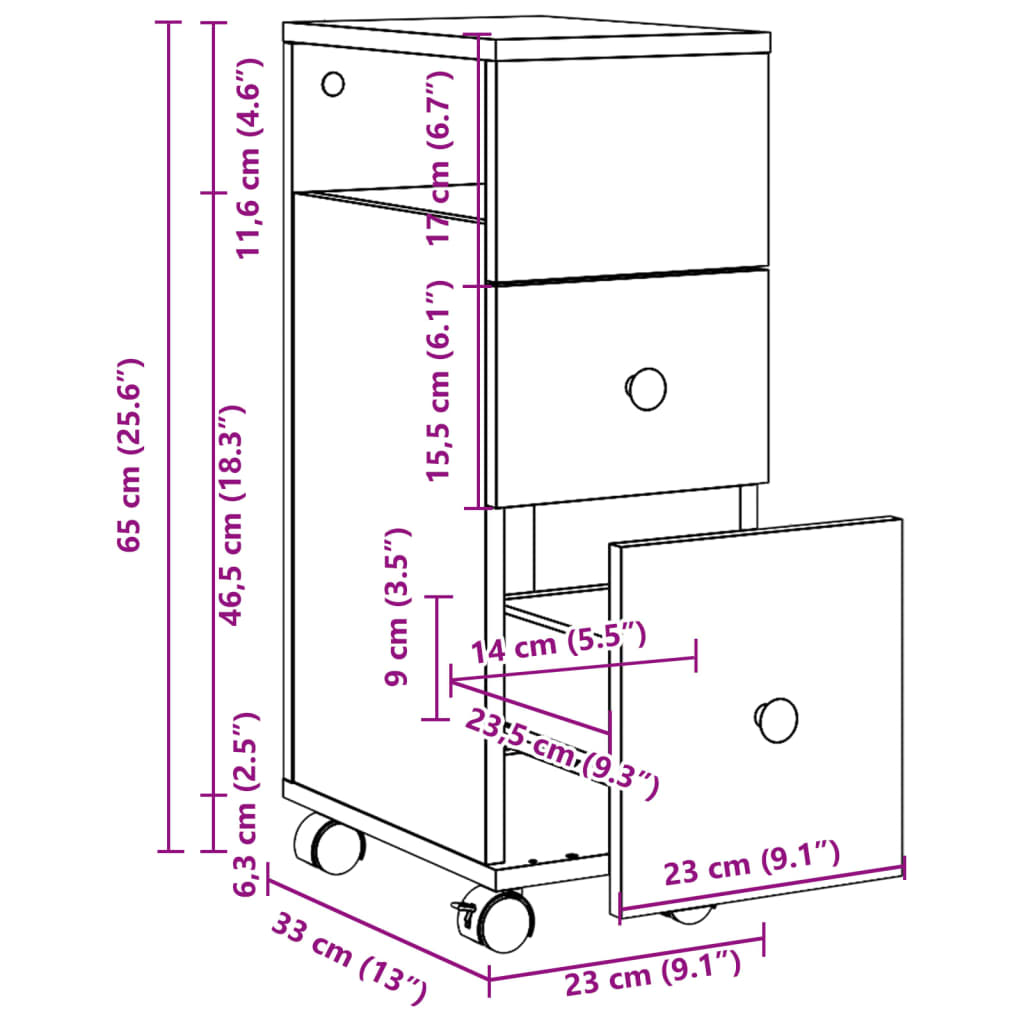 Bathroom Cabinet Narrow with Wheels White Wood Material