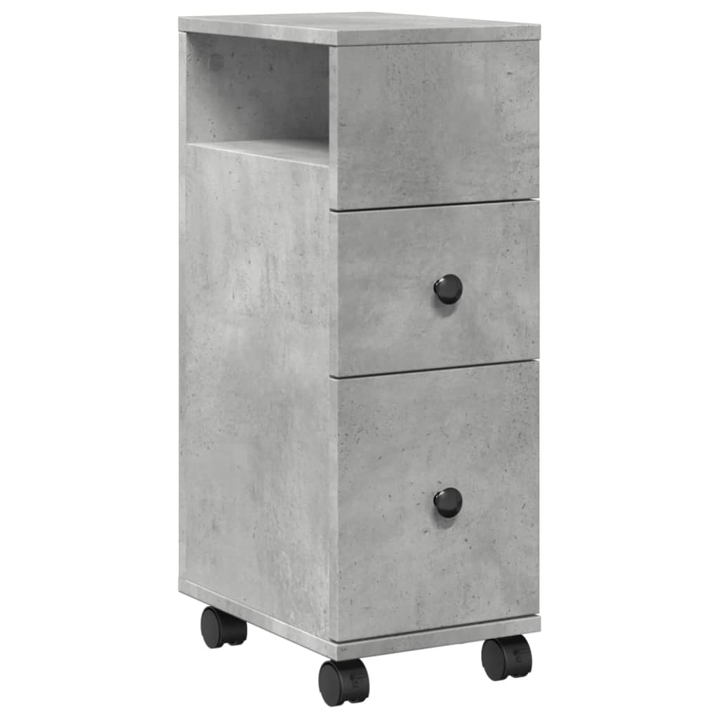 Bathroom Cabinet Narrow with Wheels Concrete Grey Wood Material