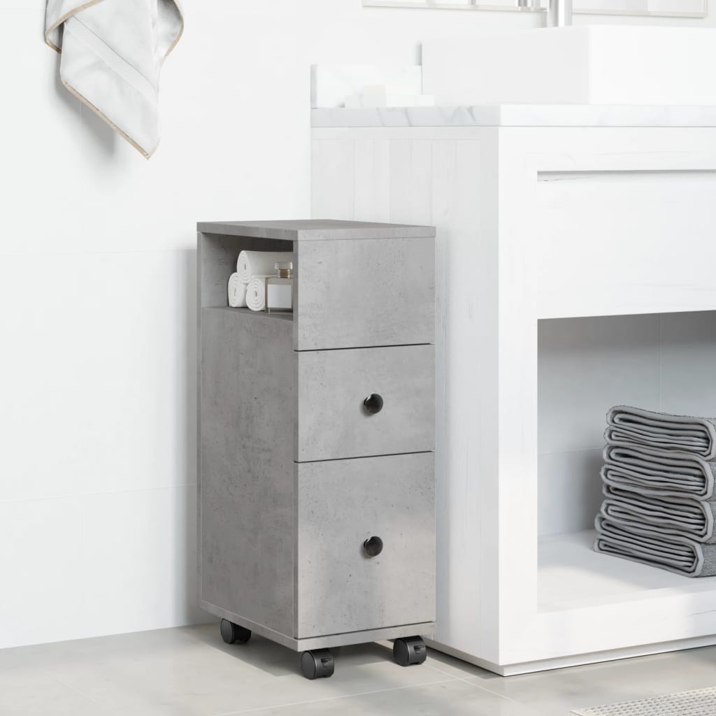 Bathroom Cabinet Narrow with Wheels Concrete Grey Wood Material