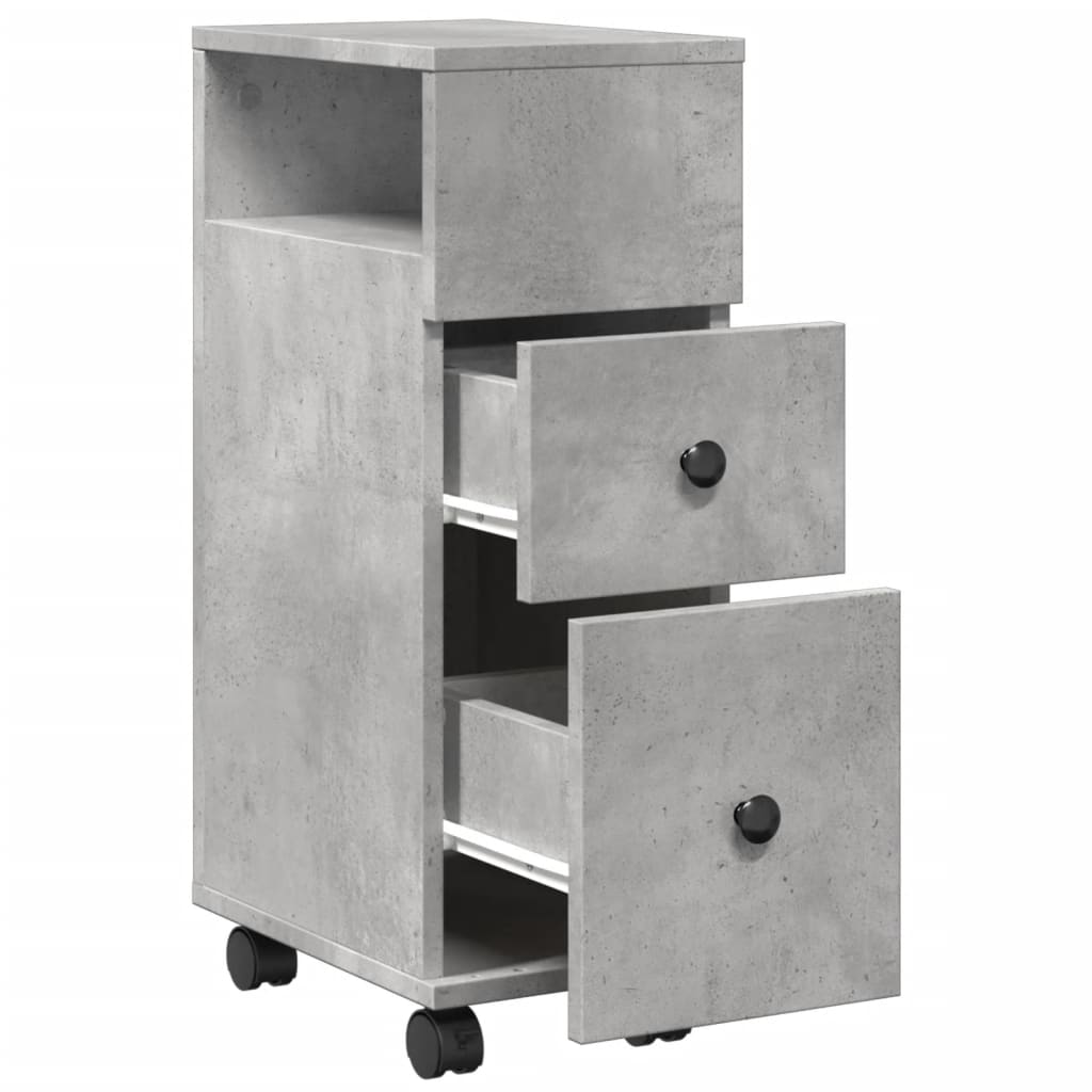 Bathroom Cabinet Narrow with Wheels Concrete Grey Wood Material