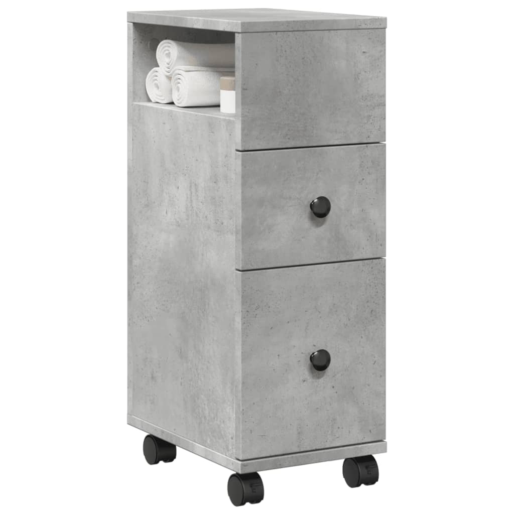 Bathroom Cabinet Narrow with Wheels Concrete Grey Wood Material