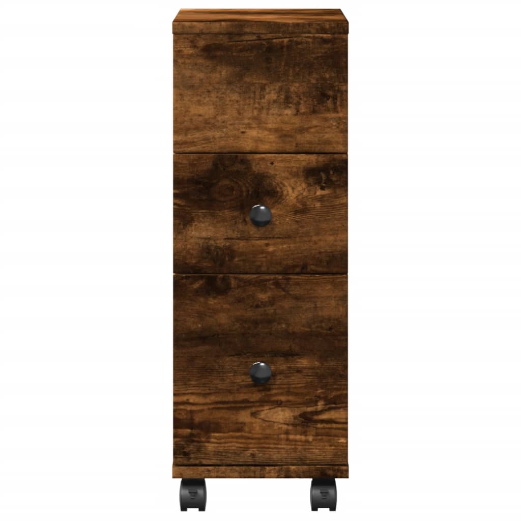 Bathroom Cabinet Narrow with Wheels Smoked Oak Wood Material