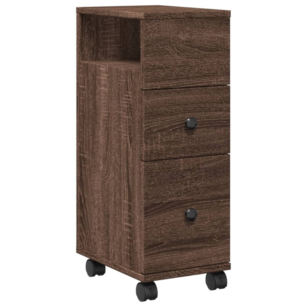 Bathroom Cabinet Narrow with Wheels Oak Look Wood Material