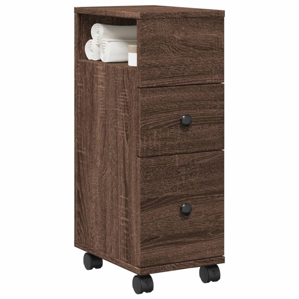 Bathroom Cabinet Narrow with Wheels Oak Look Wood Material