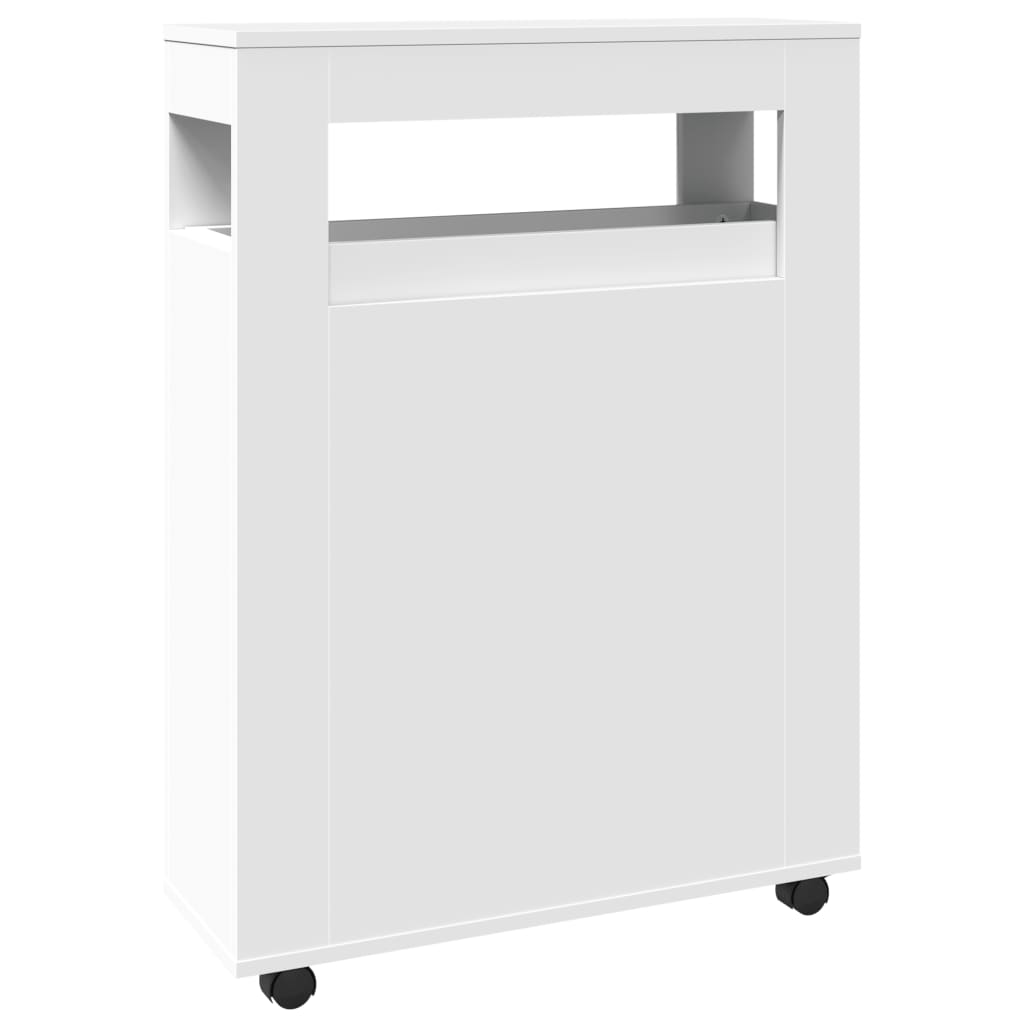 Bathroom Cabinet Narrow with Wheels White Wood Material