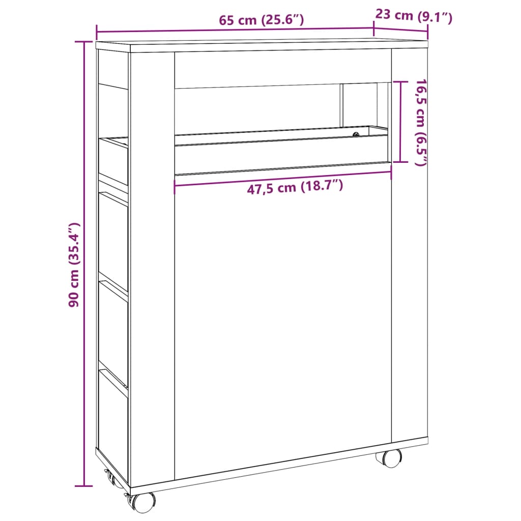 Bathroom Cabinet Narrow with Wheels Black Wood Material